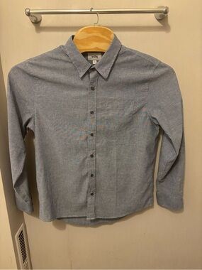 Huckberry Wills Wrinkle-Free Linen Blend Long Sleeve Shirt Marled Blue Size L